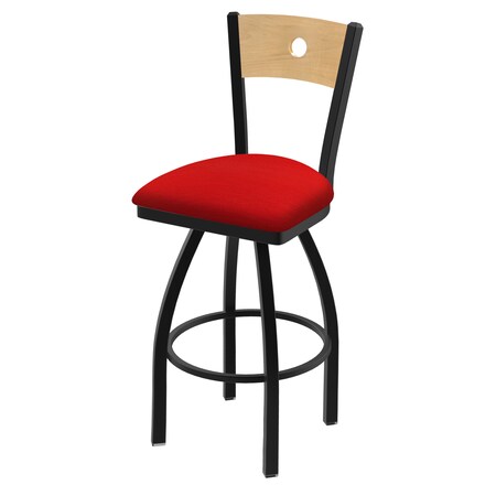 Holland Bar Stool Co 25" Swivel Counter Stool, Black Wrinkle, Nat Back, Canter Red Seat 83025BWNatMplB011